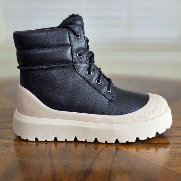 UGG Neumel High Weather Black Birch Tan Leather Boots Fur Women's 8 New 1158208 - Picture 8 of 11